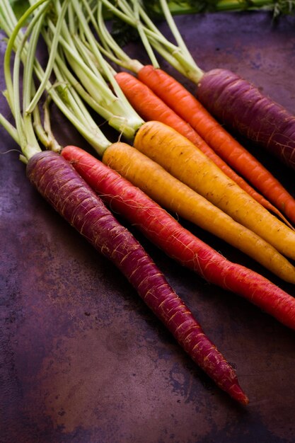 Organic rainbow carrots from the local farm.