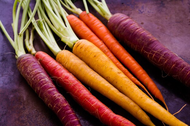 Organic rainbow carrots from the local farm.