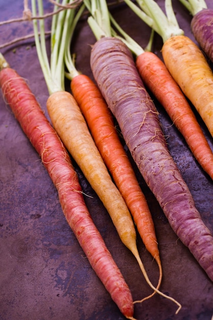 Organic rainbow carrots from the local farm.