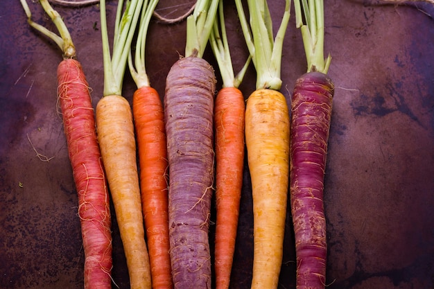 Organic rainbow carrots from the local farm.