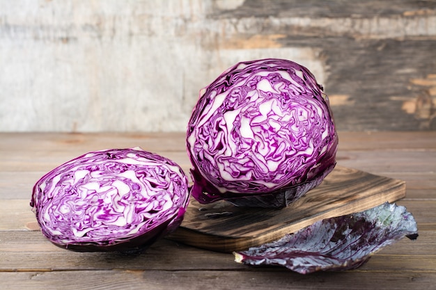 organic red cabbage on a cutting board