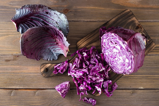 organic red cabbage on a cutting board