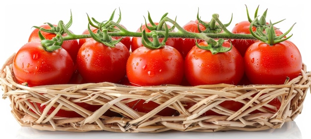 Photo organic red tomatoes in basket isolated on white ideal for healthy eating and cooking inspiration