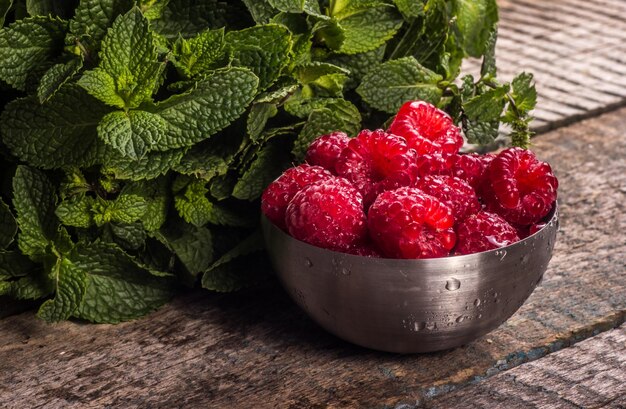 Organic ripe fresh raspberries closeup