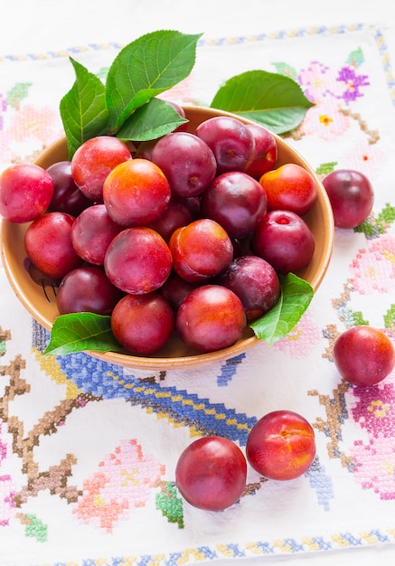 Organic ripe plums from a rural garden.