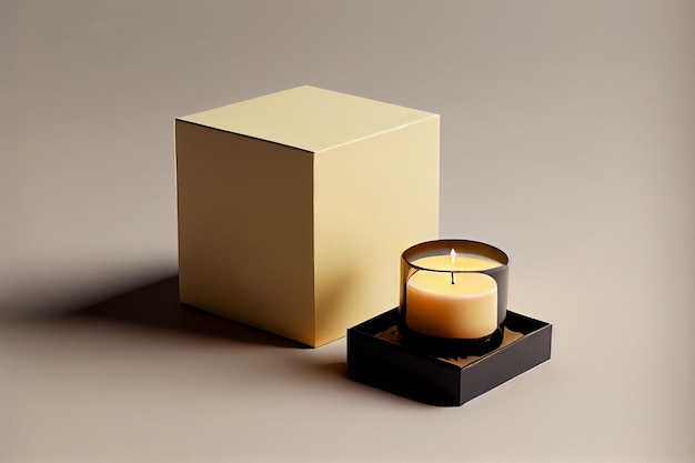 Organic scented soy candle with box on light table Loft interior decor minimalism concept AI Generated