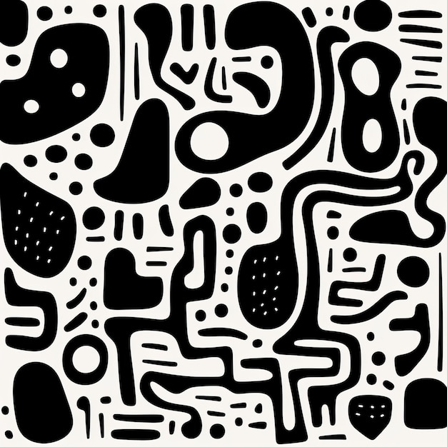 Organic Shapes A Bold And Minimalistic Black And White Doodle Poster