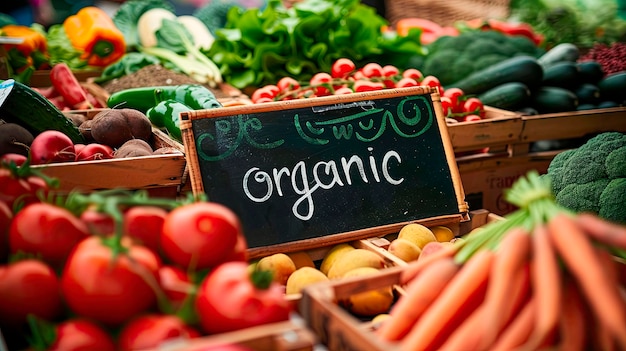 organic sign at the vegetable market selective focus