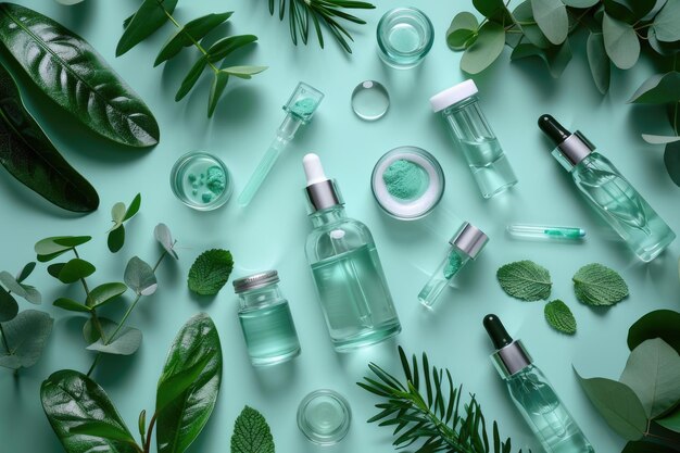 Organic skincare research with laboratory glassware