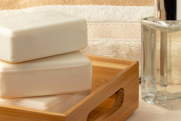 Organic soap bars in a bamboo box