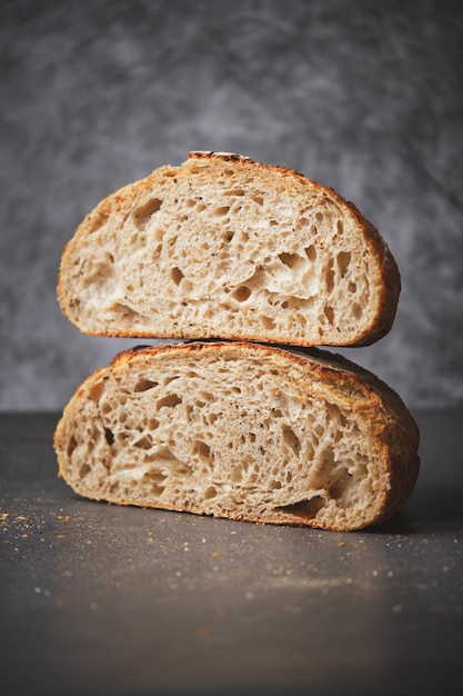 Organic sourdough bread crumb with whole wheat flour