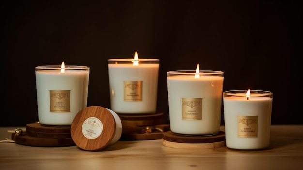 Organic soy wax candles with natural wooden wicks AI generated illustration