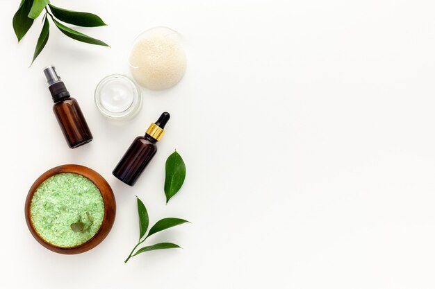 Organic spa cosmetics with tea tree oil and sea salt