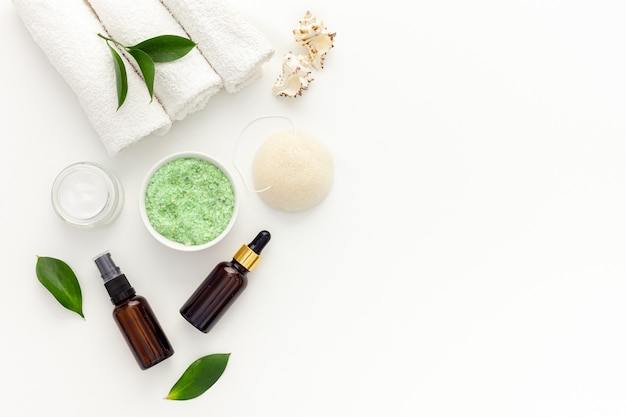 Organic spa cosmetics with tea tree oil and sea salt