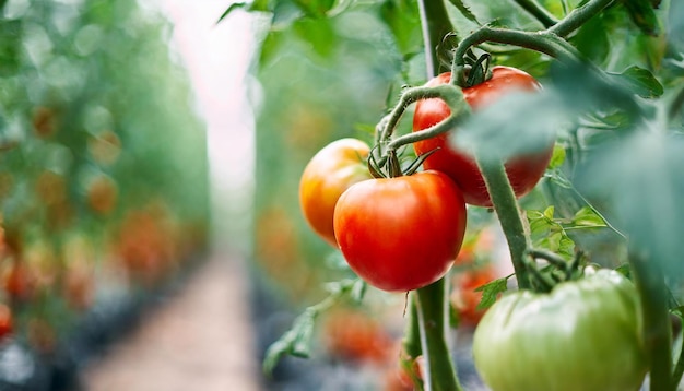 organic tomatoes thrive in a greenhouse bathed in soft sunlight epitomizing sustainable agricultur