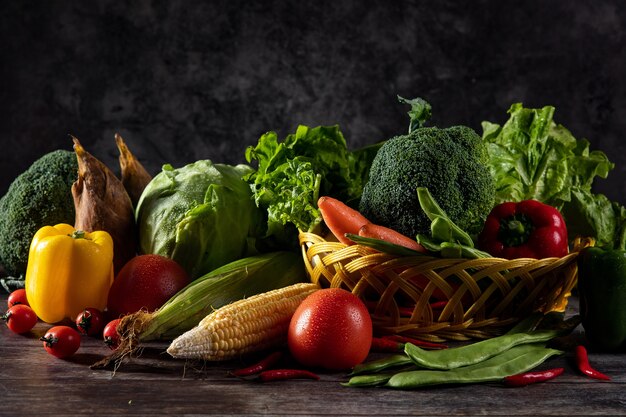 Organic various vegetables in basket