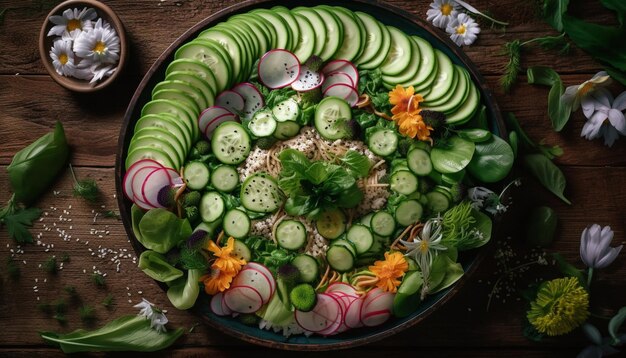 Organic vegetable salad with fresh healthy ingredients generated by AI