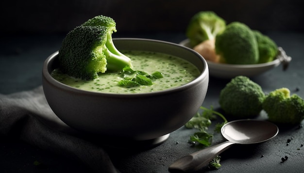 Organic vegetable soup with kale and cauliflower a healthy lunch option generated by artificial intelligence