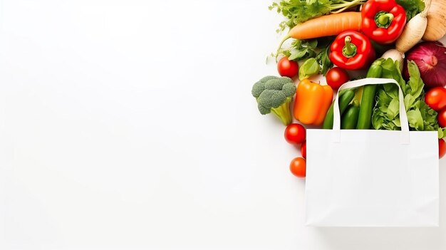 Photo organic vegetables in shopping bags on white background generative ai