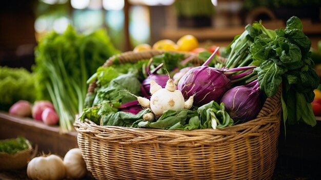 Organic vegetables in a wicker basket