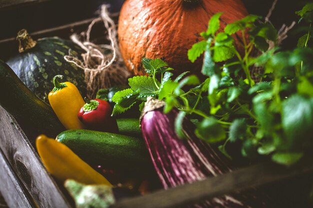 Photo organic vegetables on wood