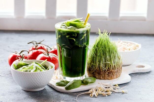 Organic Wheat Grass Spinach and sprout detox drink Healthy and diet drink