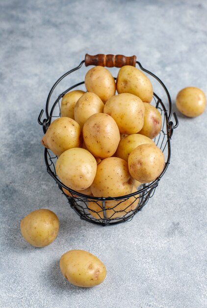 Organic white baby potatoes,top view