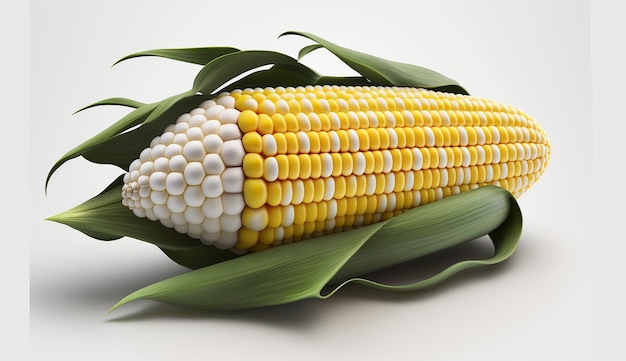 Органические желтые плоды сладкой кукурузы на белом фоне Сгенерированное AI изображение