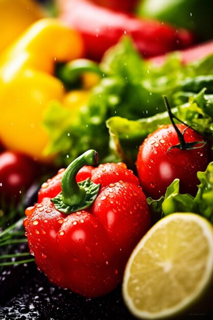 Organisch vegetarisch voedsel groene water achtergrond gezonde peper groente drop close-up vers Generatieve AI