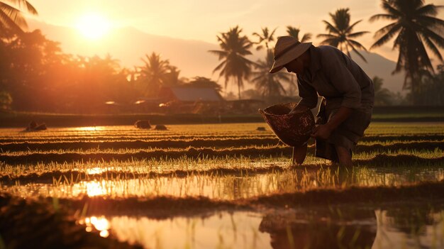 Organische rijst geoogst bij zonsondergang De schoonheid van Bali