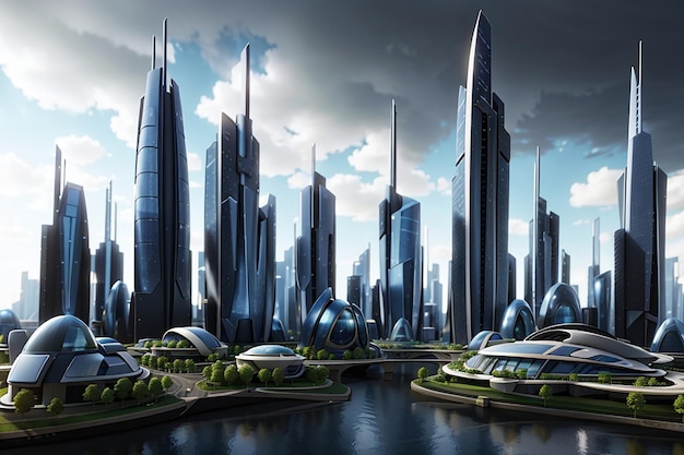 Organische SciFi City Futuristische 3D-architectuur