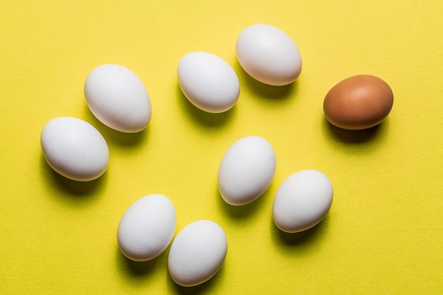 Organische witte eieren op pastel achtergrondkleur.