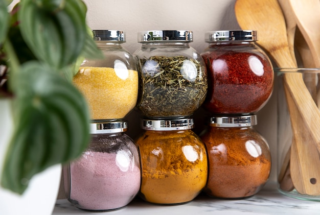 Organised and filled spice jars