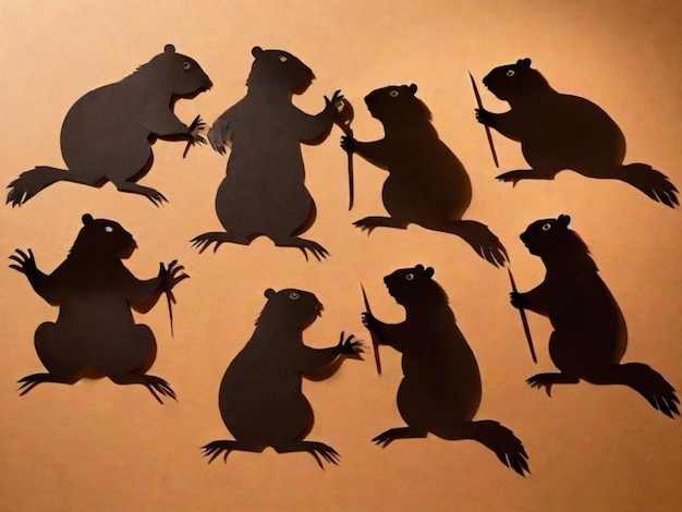 Foto organizzare un'attività creativa in cui i partecipanti fanno arte delle ombre basata sull'ombra della marmotta questo potrebbe includere disegnare pittura o anche creare burattini d'ombra