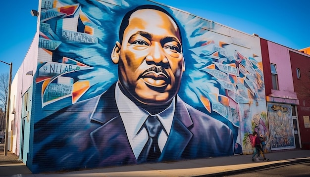 Foto organizza una foto di un murale o di un'installazione d'arte pubblica che commemori mlk che cattura l'opera d'arte