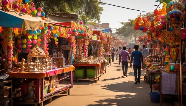 Organize a street fair setup with stalls brimming with traditional sweets like tilgul and chikki