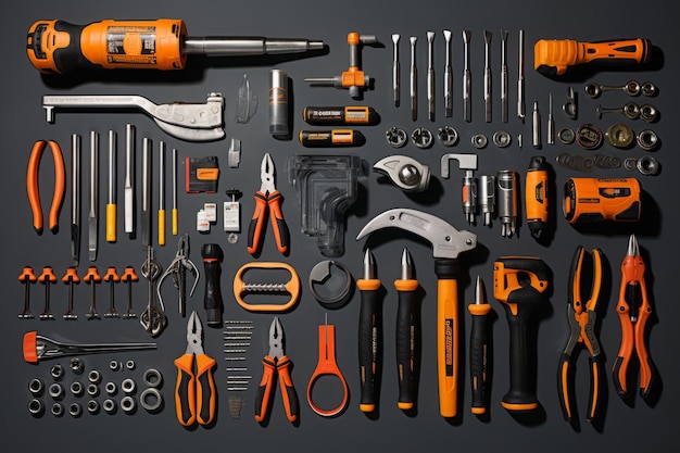 Organized Array of Construction Hand Tools in a Flat Lay Composition