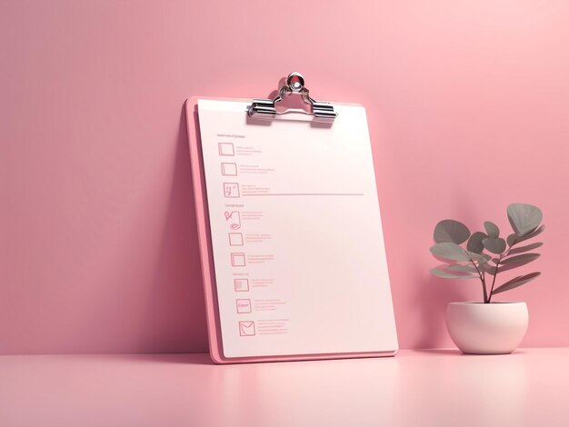 Фото Организованная элегантная белая доска с контрольным списком на розовом фоне