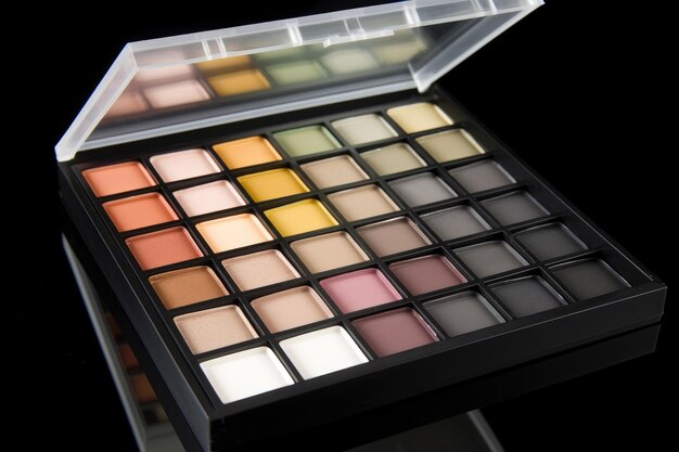 Organized makeup palette with all shades and finishes visible created with generative ai