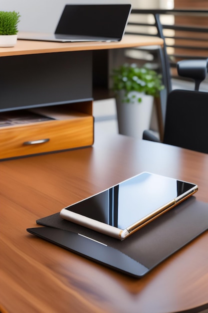 Organized office desk With smartphone laptop and cup of coffee Generative AI_14