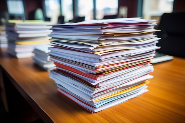 Organized stack of printed documents for efficient office management