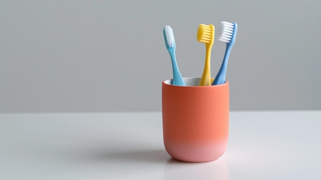 Photo organizing with toothbrush holders on white background