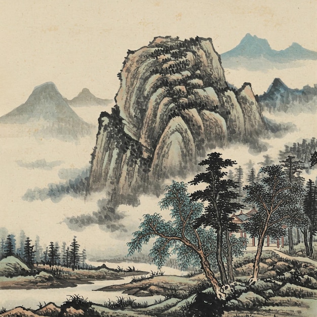 자연 을 묘사 하는 동양 의 예술적 그림
