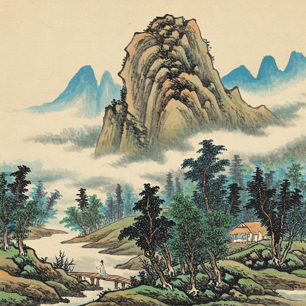 oriental artistic painting of natural view