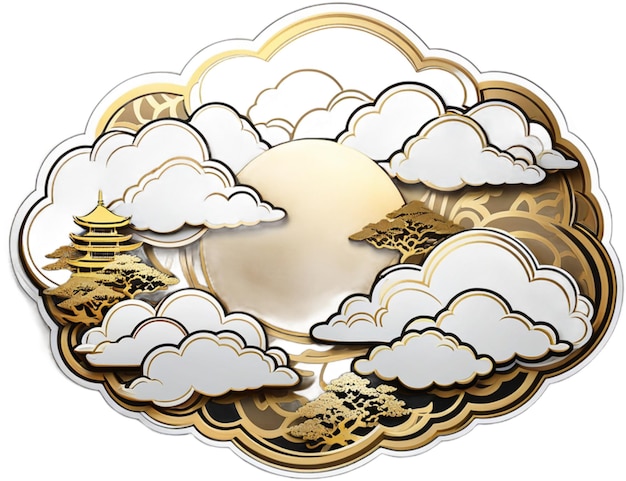 Photo oriental cloud sticker gold japanese design clipart vector collection