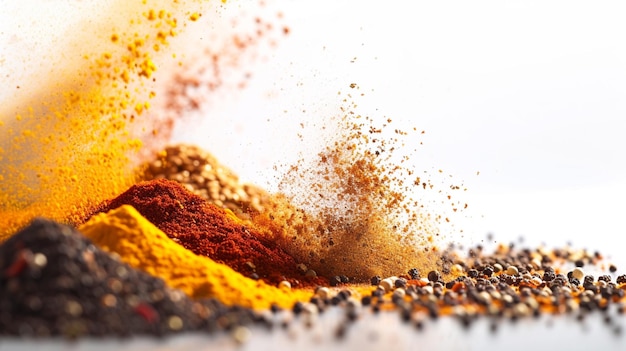 Oriental composition with spices dust on white background