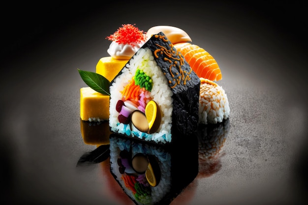 Oriental cuisine sushi set with fish and seafood