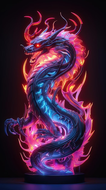Oriental dragon neon modern art cover AI generation