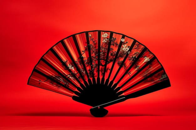 Oriental Fan Against a Red Background