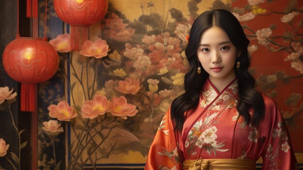 oriental girl HD 8K wallpaper Stock Photographic Image